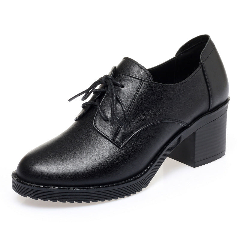 Women's Chunky Pumps Soft Bottom Mom Black British Heels