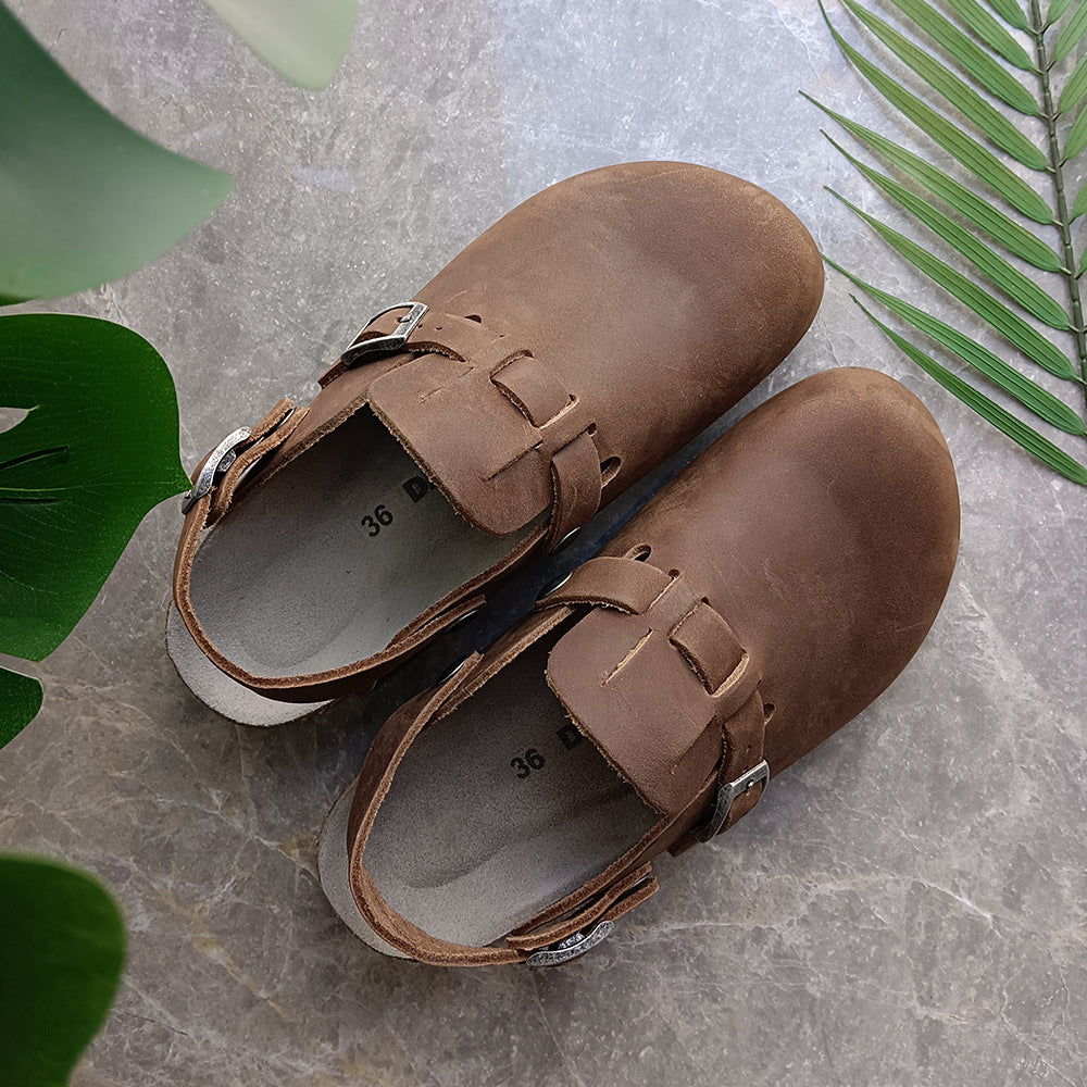Women's Glamorous Cork Cowhide Retro Series Slippers