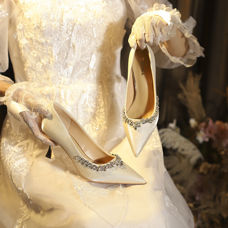 Women's Wedding High Not Tired Feet Pointed Toe Shallow Heels