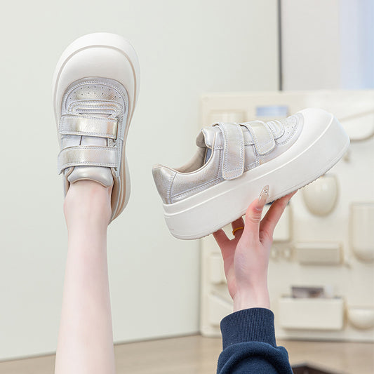 Women's Genuine Soft Bottom White Spring Thick Big Head Sports Sneakers