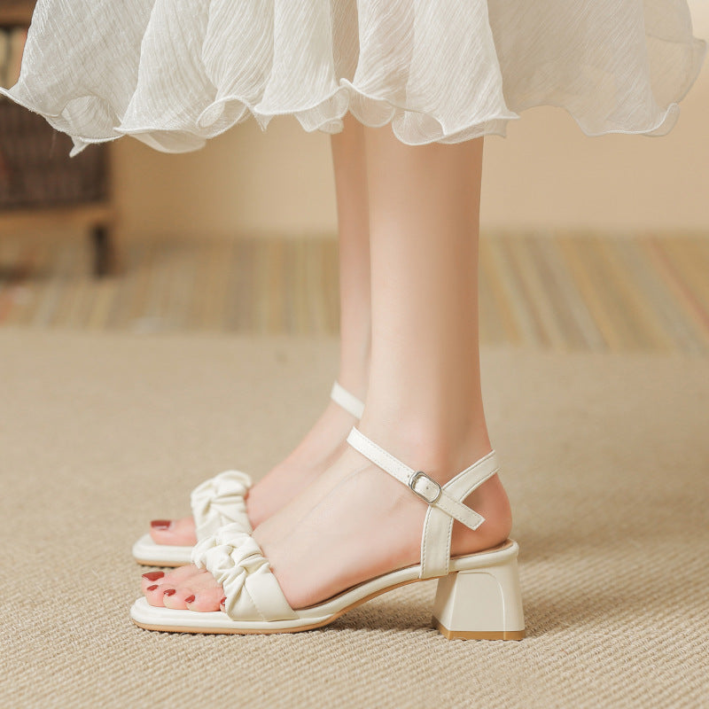 Women's Summer Chunky Outer Wear Soft Bottom Mid Fairy Style Heels