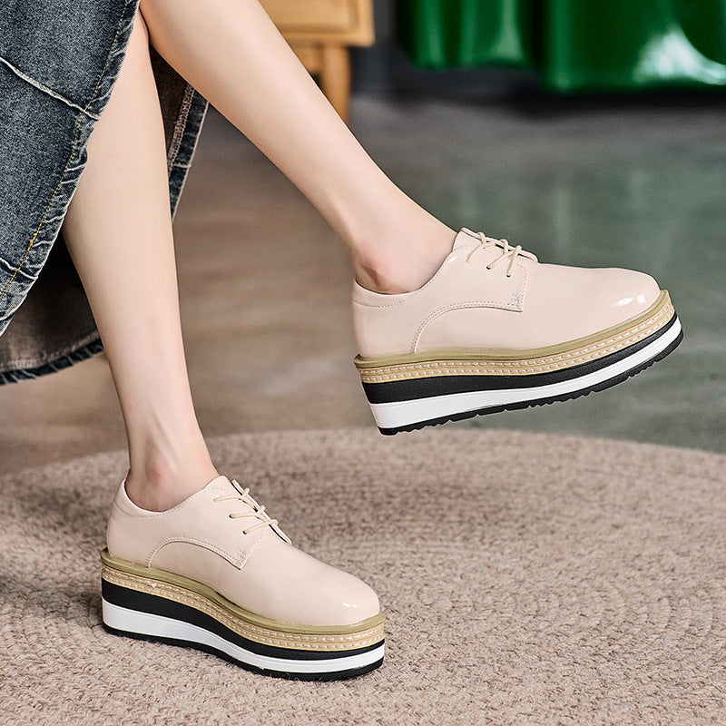 Women's Platform Thick-soled Autumn Brogue With Hidden Elevator Casual Shoes