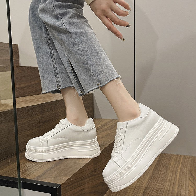 Women's White Round Toe Muffin Bottom Thick Small Inner Women's Casual Shoes