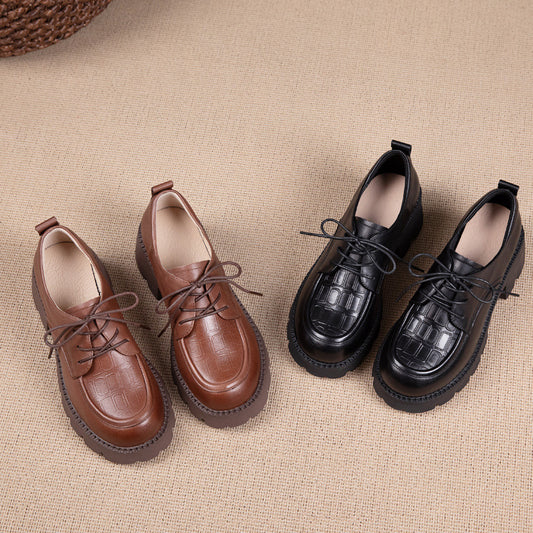 Women's First Layer Cowhide Leisure Foam Platform Casual Shoes