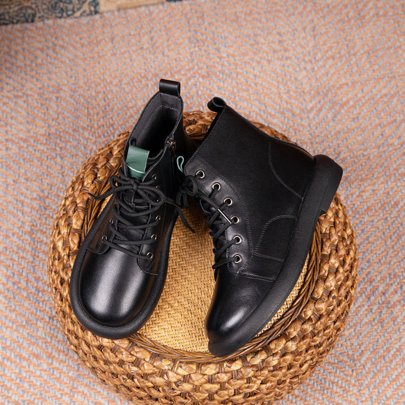 Women's Soft Bottom Washed Fleece-lined Flat Martens Boots