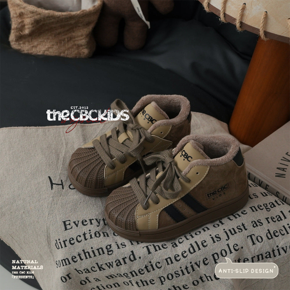 Children's Retro Style Board Winter Fleece-lined Boys Kid's Sneakers