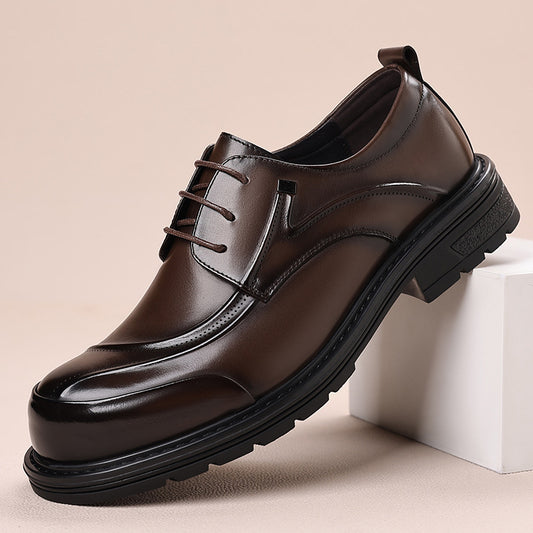 Men's Autumn Business Green Big Head Platform Leather Shoes