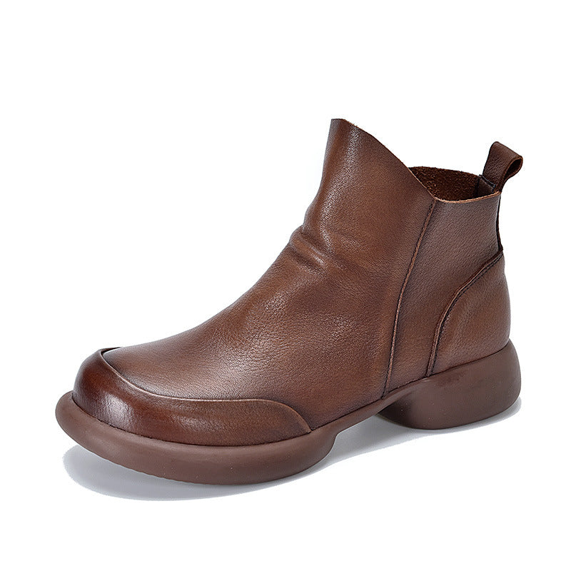 Women's Short Top Layer Cowhide Soft Bottom Boots