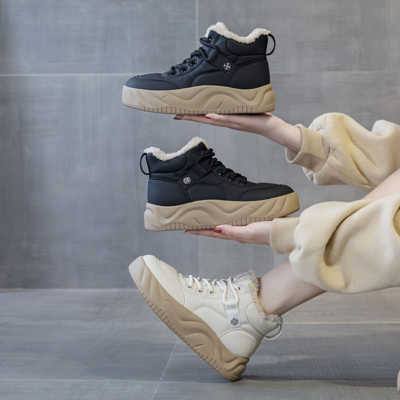 White Bread Thick Lamb Wool Trendy Casual Shoes