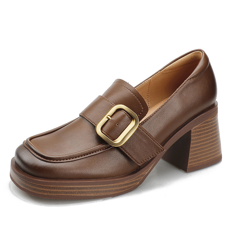 Women's Chunky Pumps Vintage Buckle High-cut Authentic Loafers