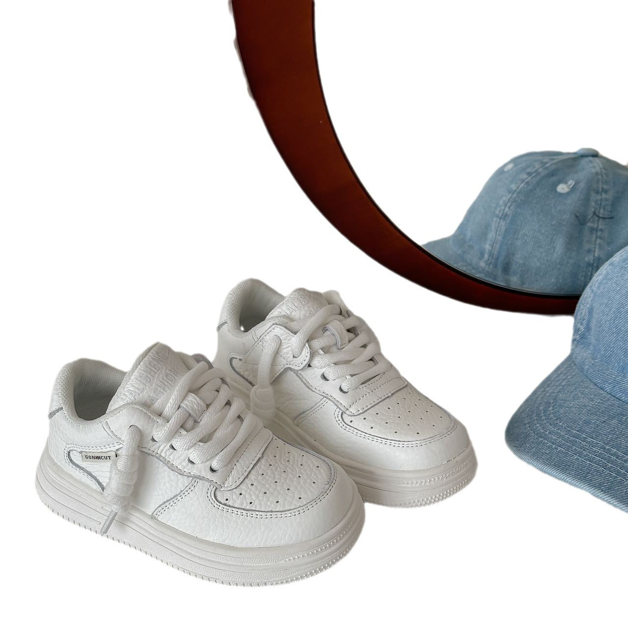 Children's First Layer Cowhide White Autumn Boy's Kid's Sneakers
