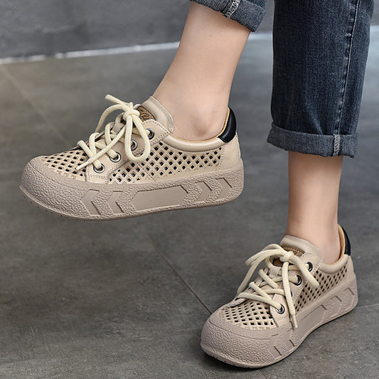 Women's Two-pair Cowhide Hollow With Thick Sole Sandals