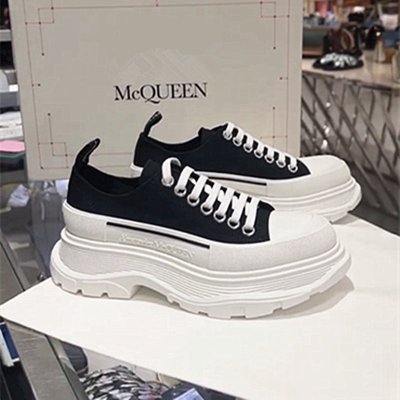Women's & Men's Mcqueen Platform Sports White Dad Muffin Canvas Shoes