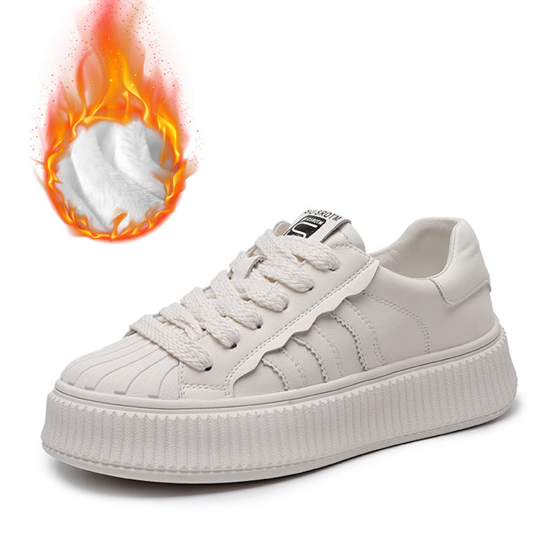 Women's Platform White Shell Toe Real With Fleece Lining Flat Biscuit Women's Casual Shoes