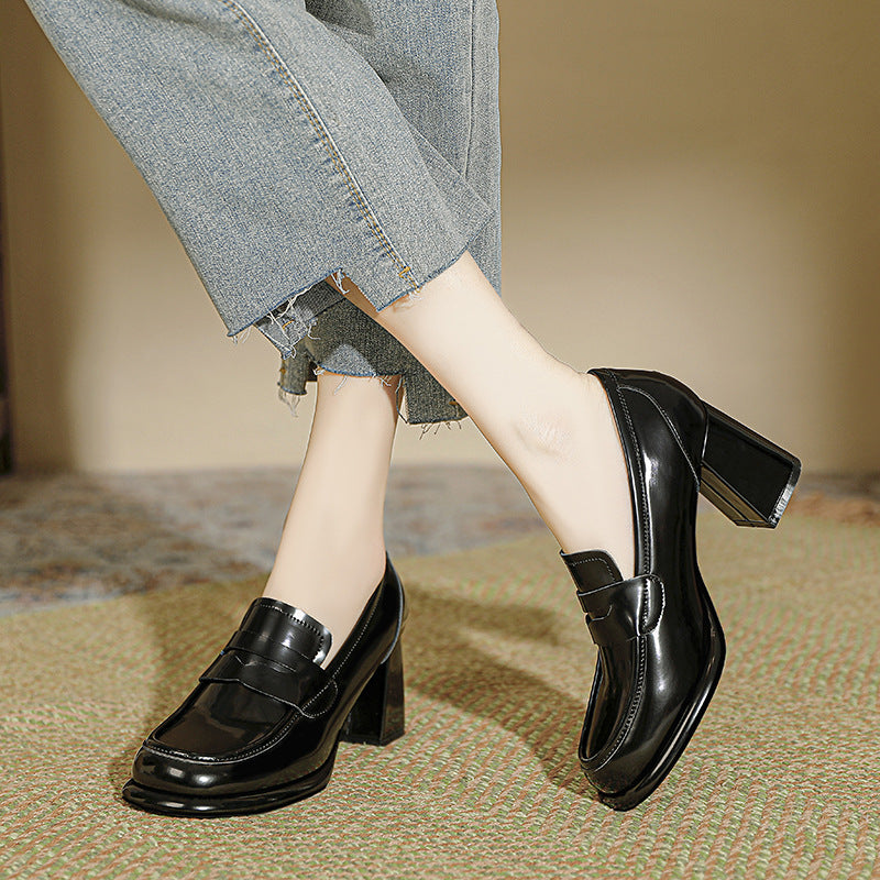 Women's Retro Black Thin Spring Platform High British Women's Fashion Shoes