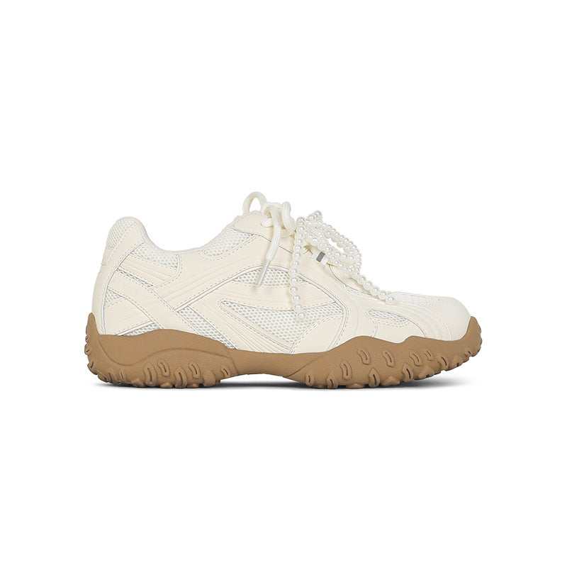 Women's Cowhide Pearl Style Height Increasing Insole Platform Casual Shoes