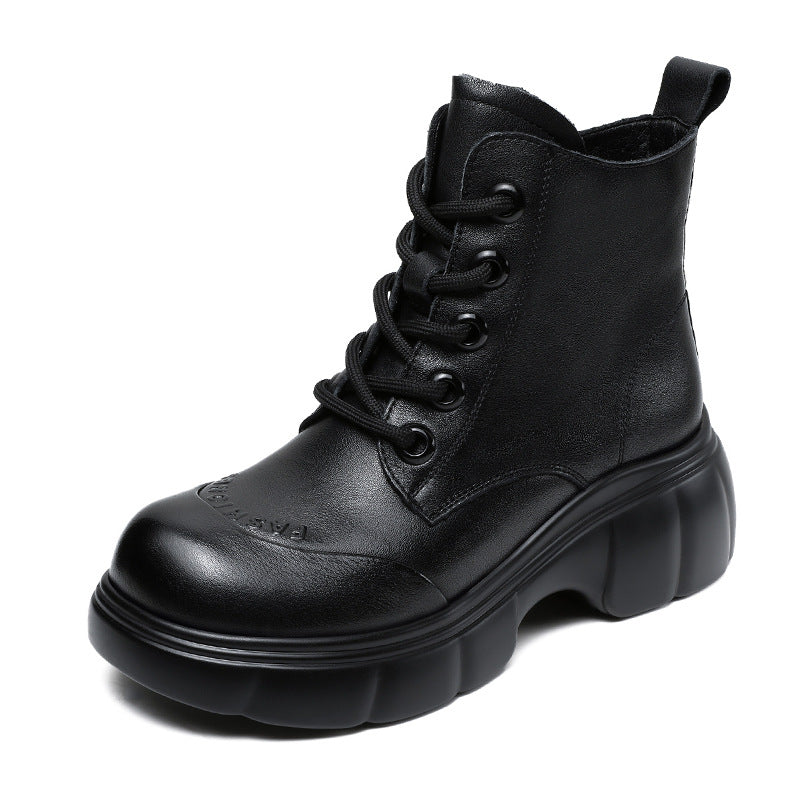 Women's Resin Sole Martin Chunky Round Head Ankle Genuine Boots
