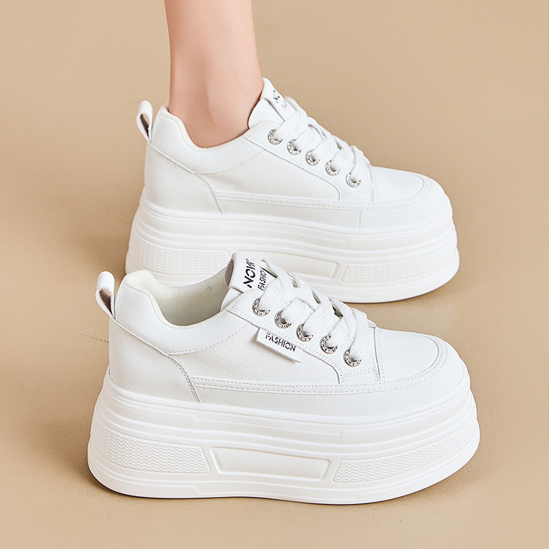 Women's Platform Height Increasing Insole Breathable White Versatile Casual Shoes