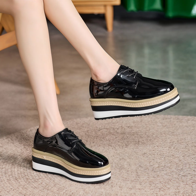 Women's Platform Thick-soled Autumn Brogue With Hidden Elevator Casual Shoes