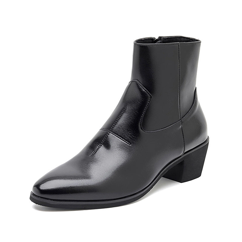 Men's Height Increasing Insole Zipper Working Platform British Boots