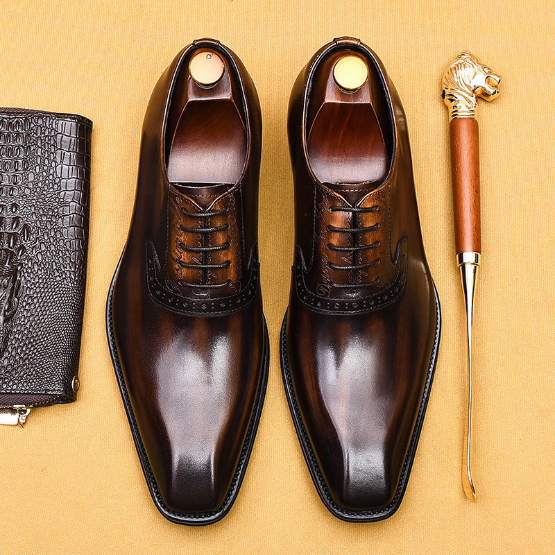 Men's British Formal Wear Genuine Pointed Oxford Men's Business Leather Shoes