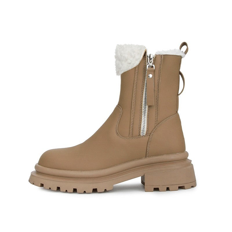 Women's In Paris Thick Bottom Side Zipper Fleece-lined Fur Snow Boots