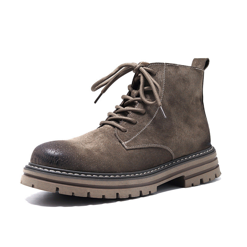 Men's Fleece-lined Martin Pigskin Worker Leisure Cargo Versatile Boots