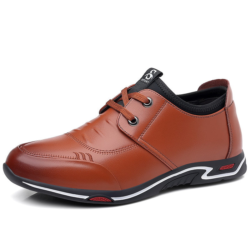 Men's Korean Fashion Soft Bottom Increase Cowhide Leather Shoes