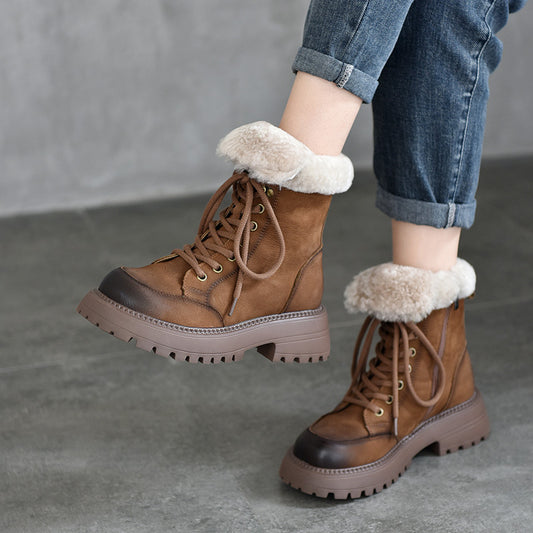 Women's Outer Wear Genuine Wool Thick Warm Snow Boots