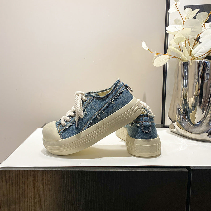 Sole Height Increasing Mickey Denim Couple Sports Sneakers