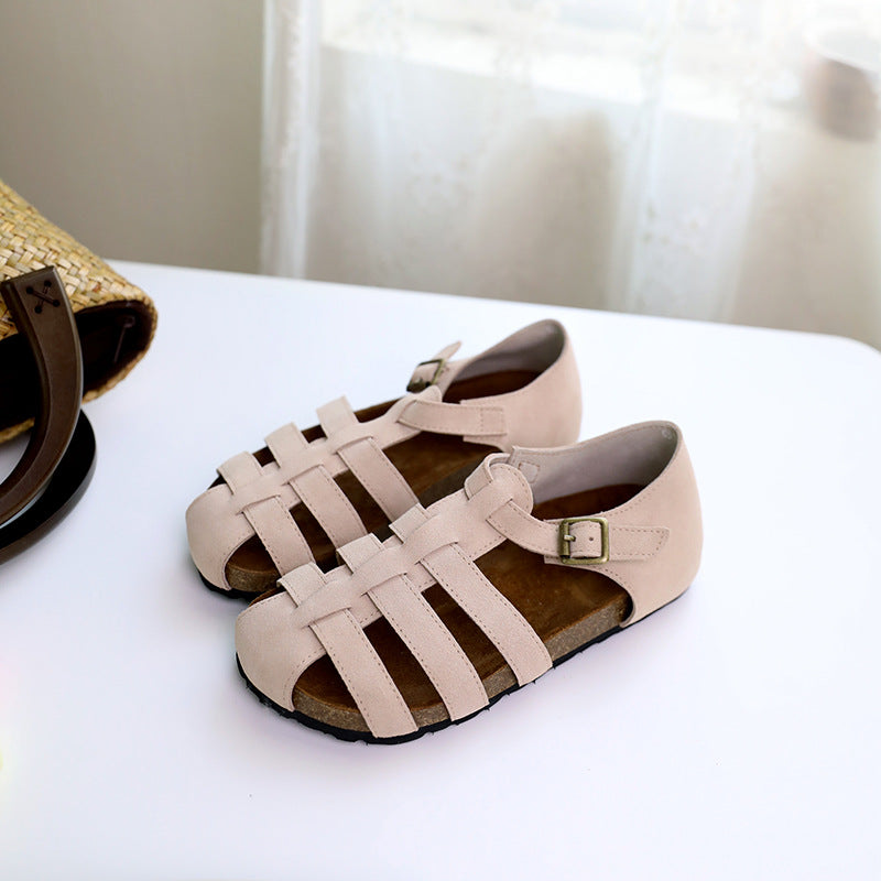 Women's Round Toe Belt Loop Flat Retro Sandals
