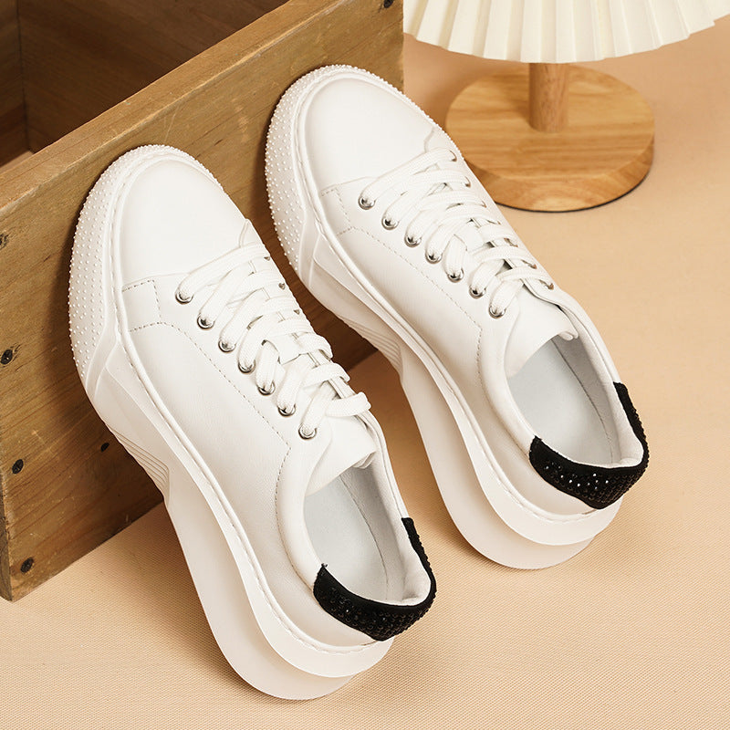 Women's Little White Top Layer Cowhide Platform Casual Shoes