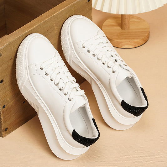 Women's Little White Top Layer Cowhide Platform Casual Shoes