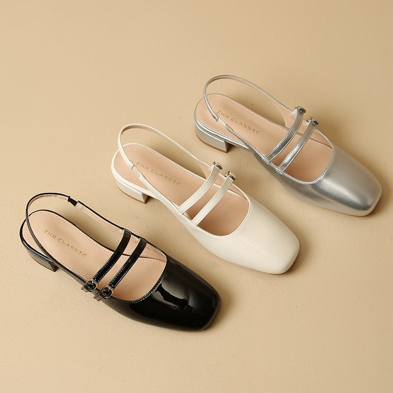 Women's French Retro Square Hollow Chunky For Sandals