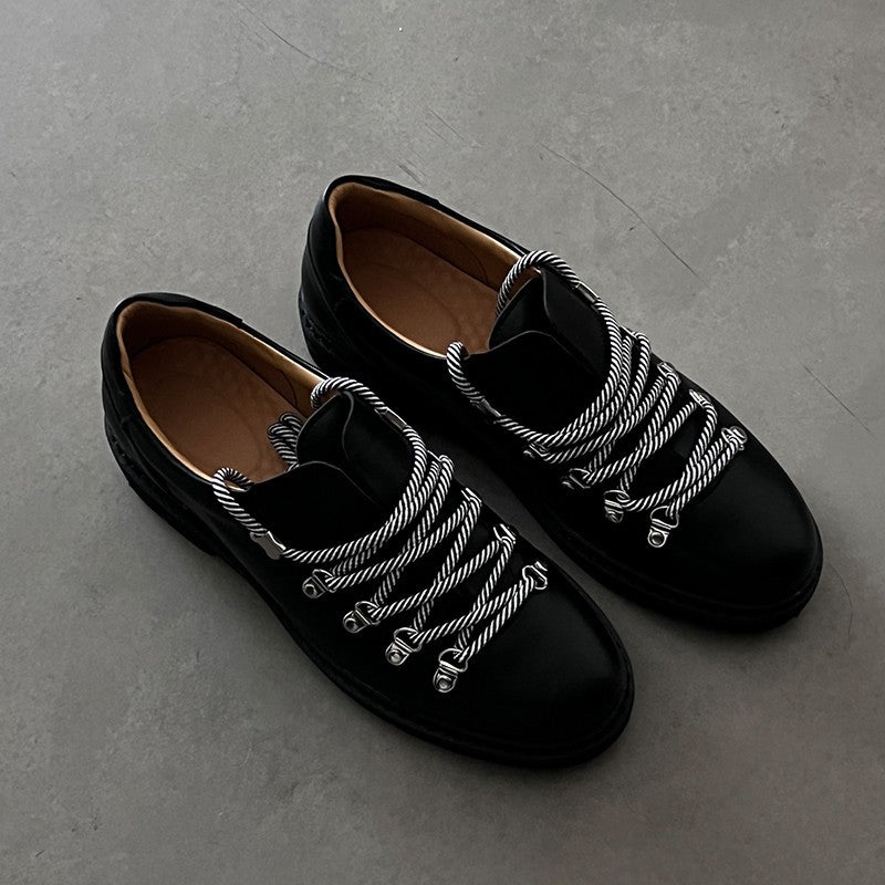 Black Derby High Street Couple Thick Men's Casual Leather Shoes