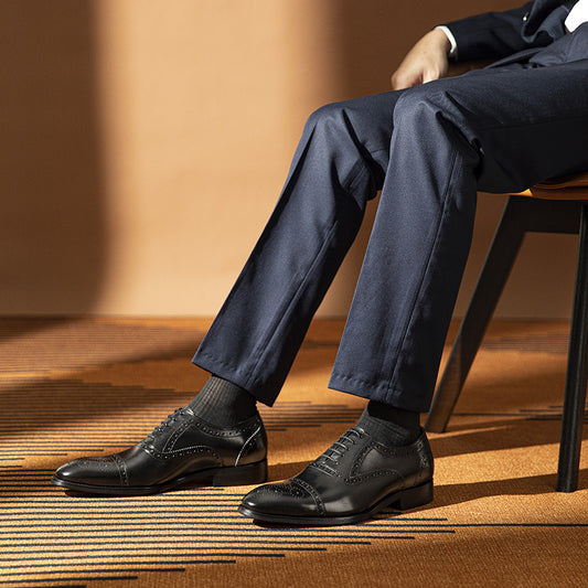 Men's Shipped Within Hours Brogue Cowhide Business Leather Shoes