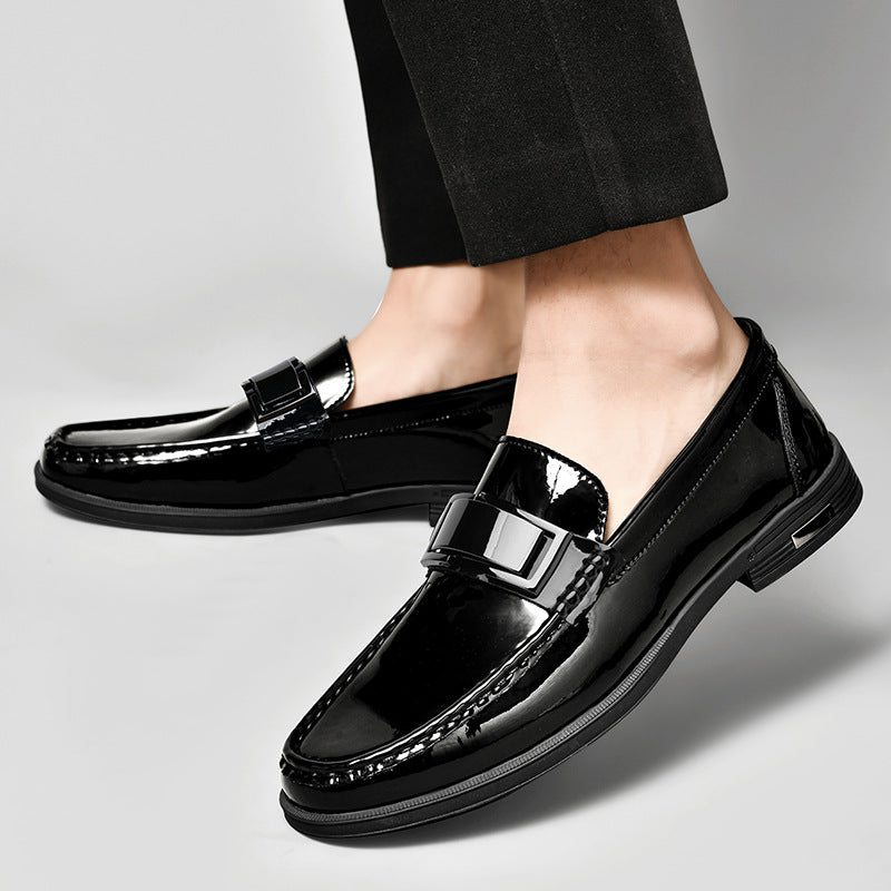 Men's Spring Slip-on Patent Surface Metal Buckle Loafers