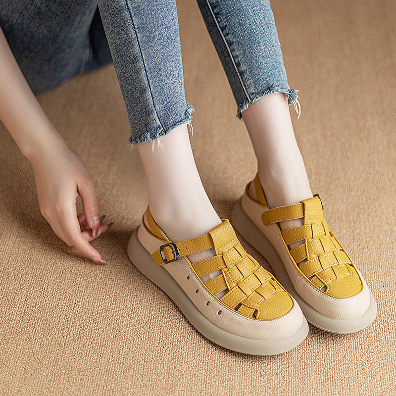 Women's Genuine Retro Closed Toe Flat Bottom Comfort Soft Sandals