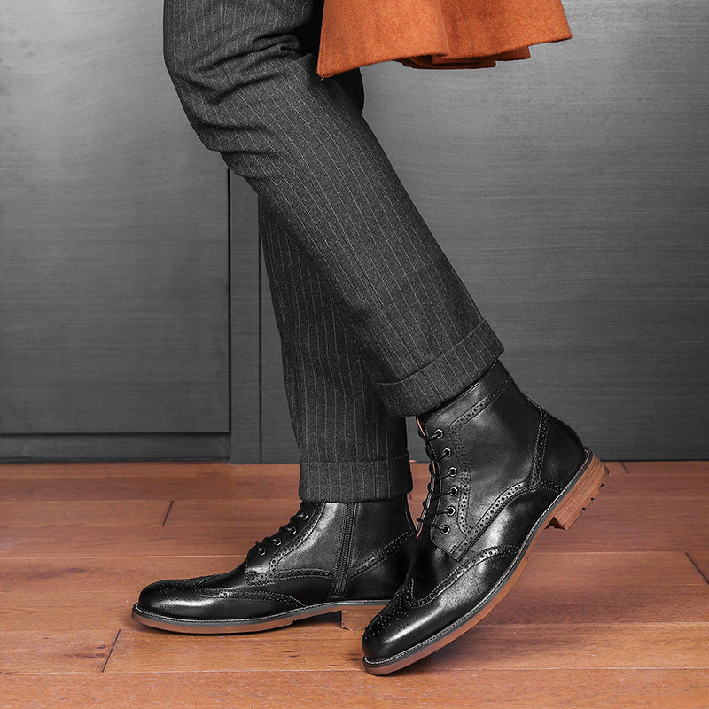 Men's Martin British Business Winter Fleece-lined Brogue Leather Shoes