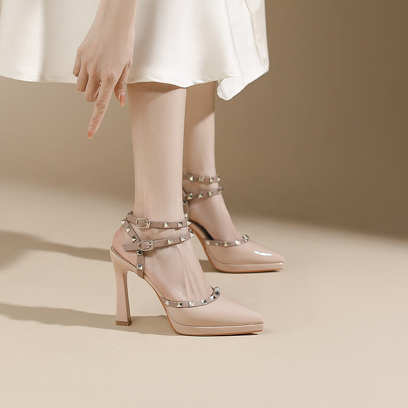 Women's Pointed Toe Stiletto Rivet High Summer Heels