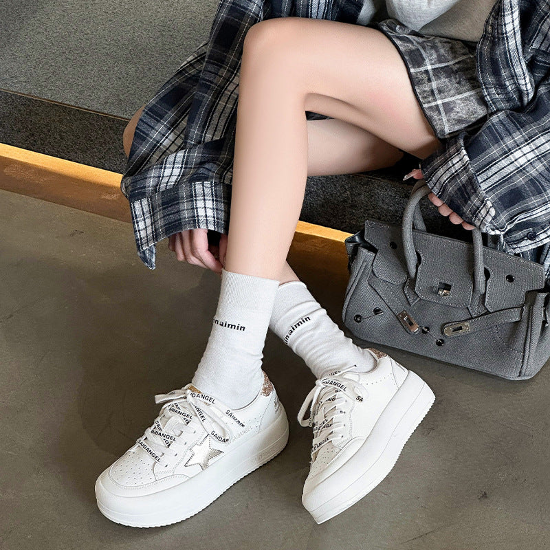 Women's Platform White Spring Genuine Breathable Comfortable Casual Shoes