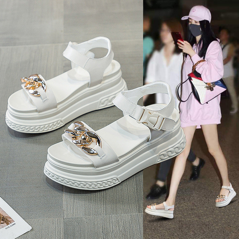 Women's Outerwear Fairy Cowhide Roman Korean Style Sandals
