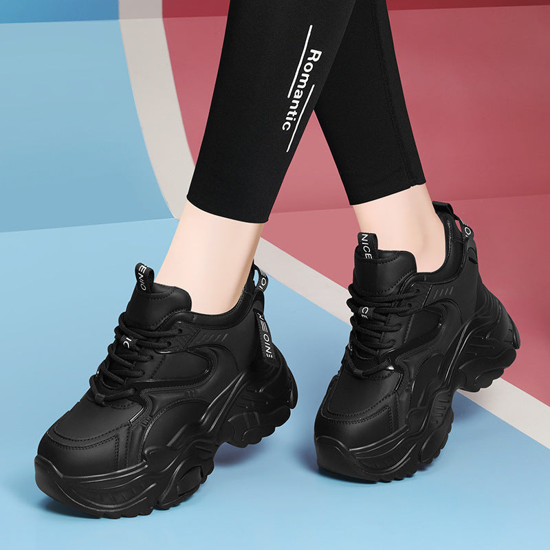 Women's Sports Platform Black Daddy Height Increasing Sneakers