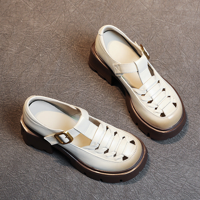 Women's Layer Cowhide Summer Hollow Retro Breathable Sandals