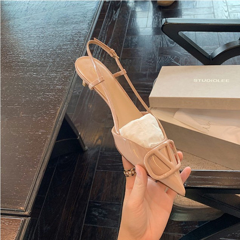 Women's Temperament Commute Leisure V Buckle Pointed High Heels