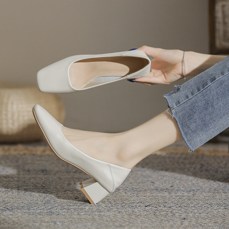 Women's Grandma Chunky Low-cut Female Square Toe Casual Shoes