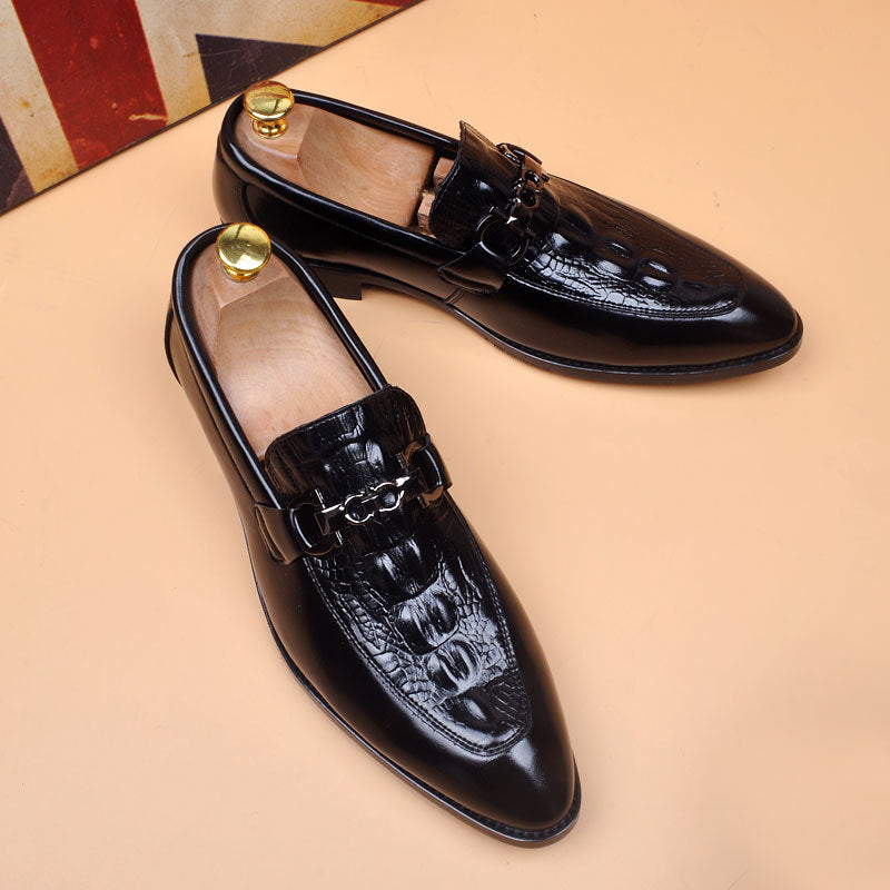 Men's Formal Wear Office British Pointed Crocodile Pattern Date Wedding Fashionable Leather Shoes