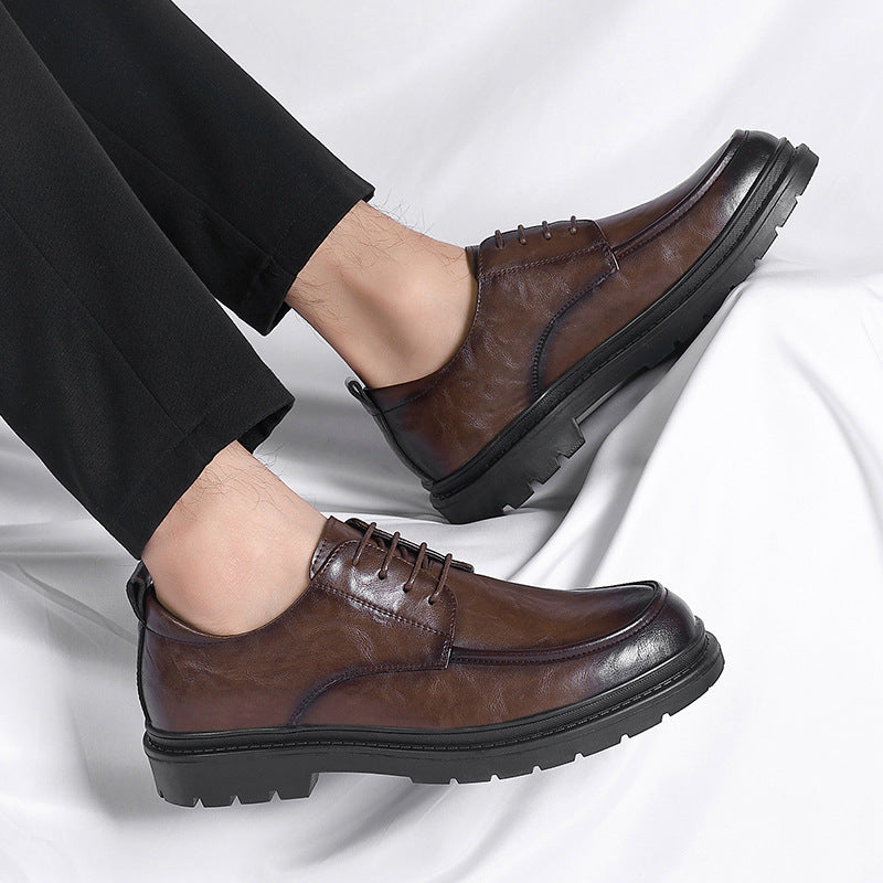 Men's Green Breathable Platform Soft Business Formal Men's Casual Leather Shoes