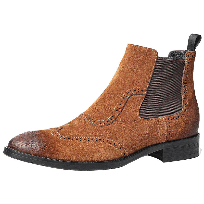 Men's Elastic Band Skin Suede Round Toe Boots