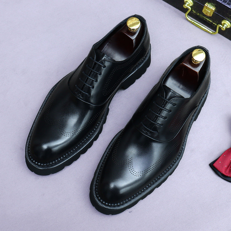 Men's Cowhide Formal Wear Thick Bottom Increased Men's Business Leather Shoes